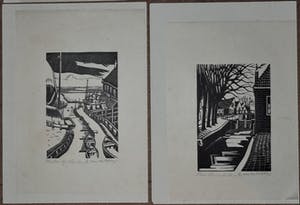 Andre van der Vossen - Complete vrij zeldzame serie van 10 houtsnedes met vissersplaatsen in Nederland kopen? Bied vanaf 275!