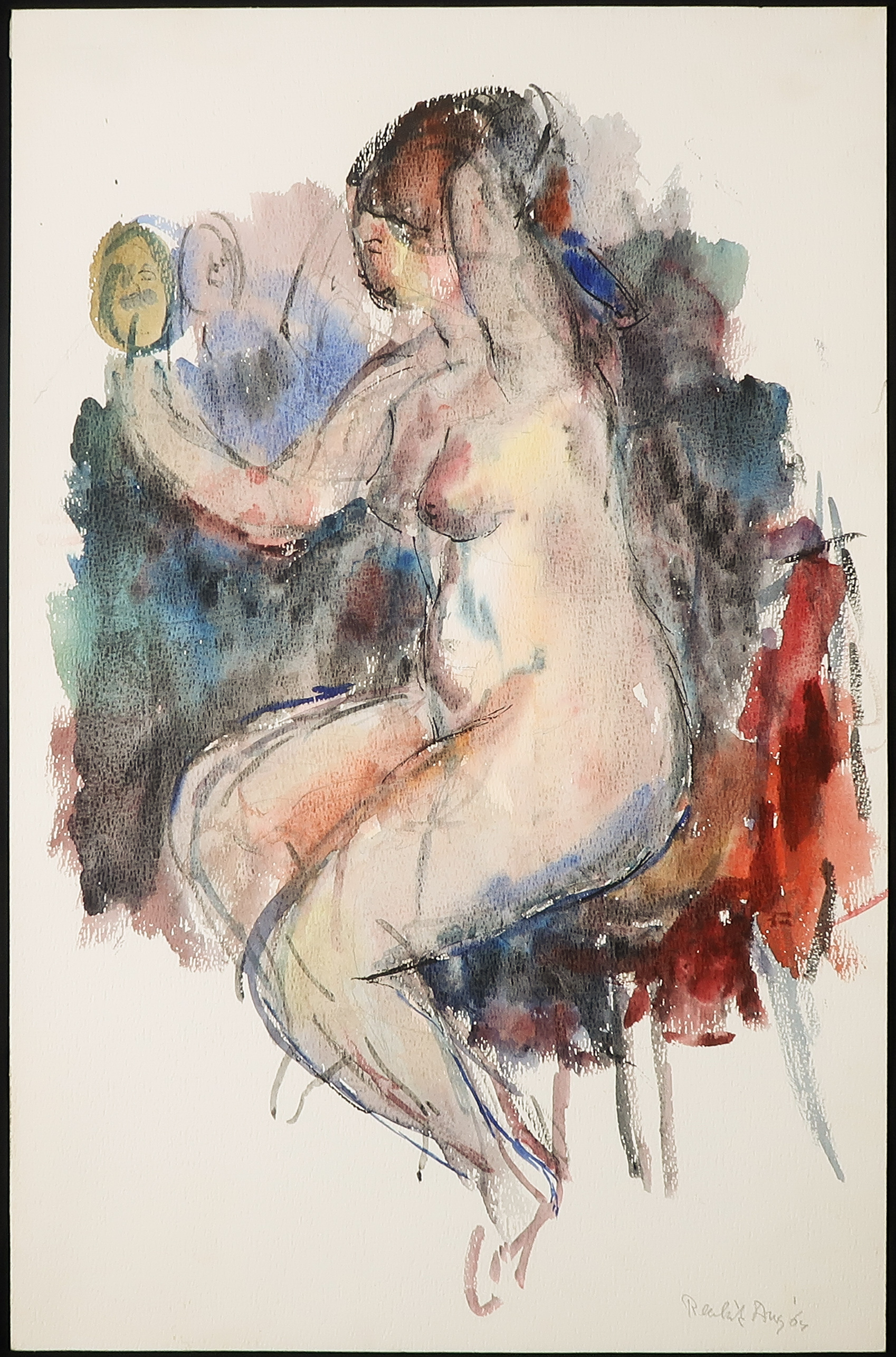 Rinny Reulink - Aquarel, Naakte vrouw met spiegel kopen? Bied vanaf 40!