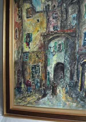 Jan Makkes - Gemengde techniek , GROOT , Stadspoort – ingelijst – 1977 kopen? Bied vanaf 1!