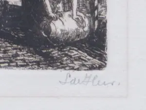 Simon de Heer - Boerin met melkbus op erf - Ets kopen? Bied vanaf 40!