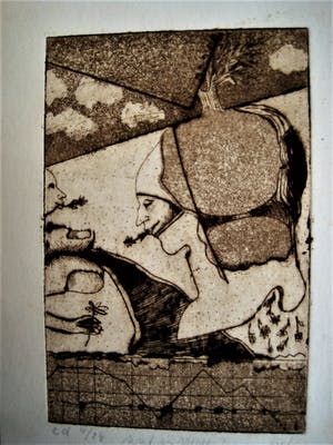 Sjef Hutschemakers - Limburgs expressionist - Bijzondere duo Ets "Wat is Vrede?" gesigneerd kopen? Bied vanaf 20!