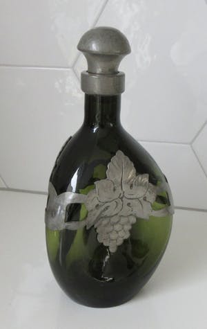 Georg Nilsson - Flesgroene glazen knijpfles/wijnkaraf met tinnen beslag - Gero & Leerdam kopen? Bied vanaf 35!
