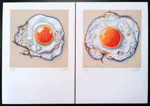 Niet of onleesbaar gesigneerd - "Fried Eggs" (set van twee litho's) verkocht voor € 1!
