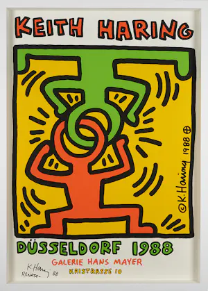 AcheterKeith Haring - Gesigneerd, Galerie Hans Mayer Düsseldorf 1988, mooi ingelijst? Enchérissez de 1650!
