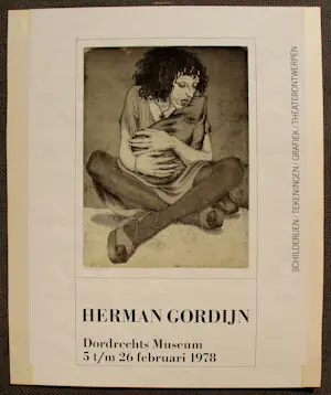 Herman Gordijn - Ets/aquatint: Mona met kussen + tentoonstellingsposter Dordrechts Museum kopen? Bied vanaf 350!