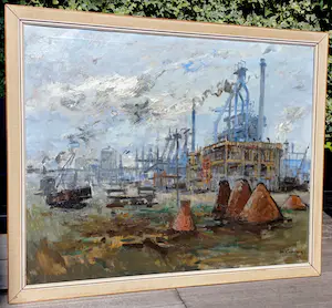 Jan Korthals - Hoogovens, olieverf op doek (ingelijst, groot) kopen? Bied vanaf 995!