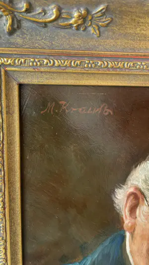 Max Krauss - 2 Bilder : Zeitung lesender Mönch und strickende ältere Dame kopen? Bied vanaf 125!