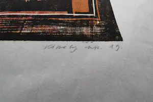 Ferenc Gogos - Grote in 1972 gemaakte kleuren hout/linosnede "Király" potloodgesigneerd kopen? Bied vanaf 48!