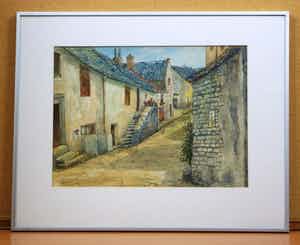 Jan Visser - aquarel op papier - dorpsgezicht verkocht voor € 39!