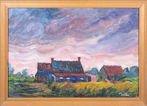 Jan Dekker - Olieverf op Hardboard, Boederijen, Ingelijst kopen? Bied vanaf 1!