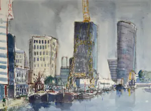Buy Frans Bianchi - Aquarel op papier | 'Leuvehaven Rotterdam' | 1995 (INGELIJST)? Bid from 450!