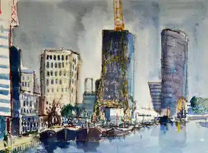 Buy Frans Bianchi - Aquarel op papier | 'Leuvehaven Rotterdam' | 1995 (INGELIJST)? Bid from 450!