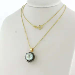 14k goud en zilveren collier en hanger met Zuidzee parel en diamant kopen? Bied vanaf 460!