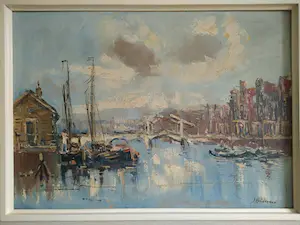 Jan Kelderman - Amsterdamse havenscene - olieverf op doek kopen? Bied vanaf 165!