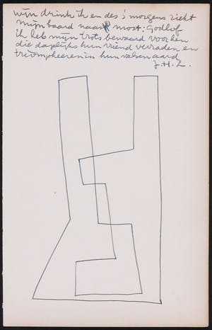 Siep van den Berg - Inkttekening, Abstracte compositie met boodschap kopen? Bied vanaf 10!