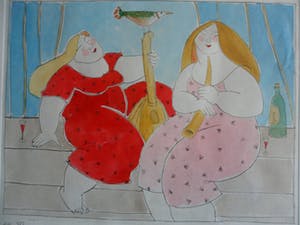 Ada Breedveld - Handgekleurde ets, Titel. "Kleine pauze". kopen? Bied vanaf 50!