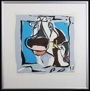 Jeroen Gerlofsma - Jeroen Gerlofsma: Zeefdruk, Koe - Ingelijst verkocht voor € 45!