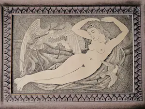 Pieter Starreveld - In 1944 gemaakte Litho "liggend naakt" in door j.c. Jongens gemaakte lijst kopen? Bied vanaf 65!