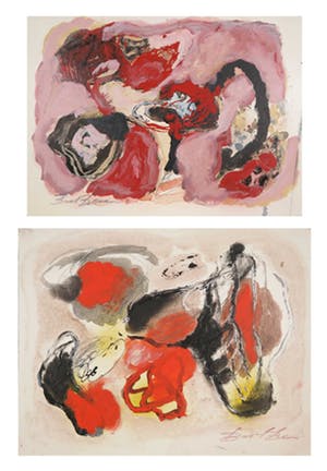 Bert Braam - Gemengde techniek op karton, Lot van twee abstracte composities kopen? Bied vanaf 1!