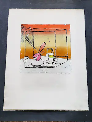 Rinne Mervel - een in 1982 en in kleine oplage (9/40) gemaakte reliëf kleuren Ets kopen? Bied vanaf 32!