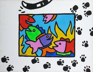 Shunyam - Acryl op doek, Cat and Fish II - Ingelijst kopen? Bied vanaf 1!