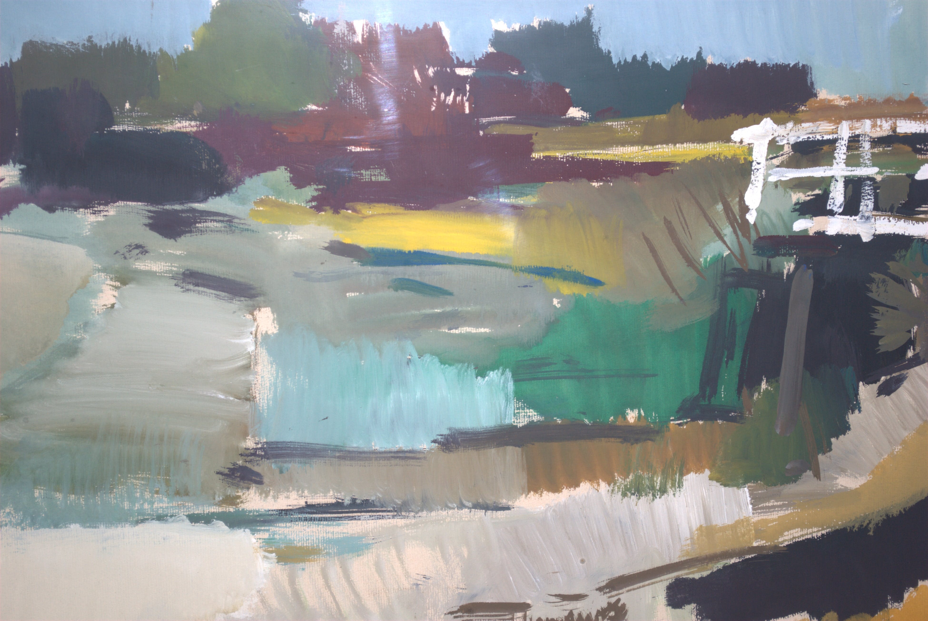 Jos Rovers - landschap met brug, zeer grote gouache  kopen? Bied vanaf 160!