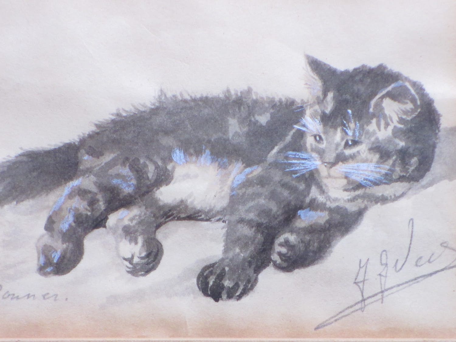 Niet of onleesbaar gesigneerd - Liggende kitten - Gemengde techniek kopen? Bied vanaf 1!