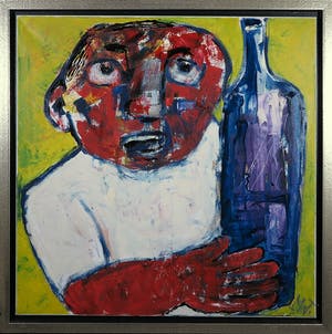 Martin van Wordragen - Gemengde techniek op doek, Barman met fles - Ingelijst (Groot) kopen? Bied vanaf 250!
