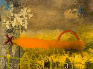 Theo Koster - Zeefdruk en collage op epoxy, Traces 2 (met ophangsysteem) kopen? Bied vanaf 1!