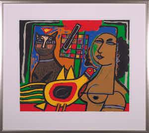 Corneille - Zeefdruk, Le damier amoureux - Ingelijst (Groot) verkocht voor € 350!