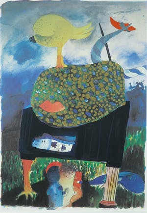 Michel van Overbeeke - Litho met bladgoud, The kiss - Ingelijst kopen? Bied vanaf 1!