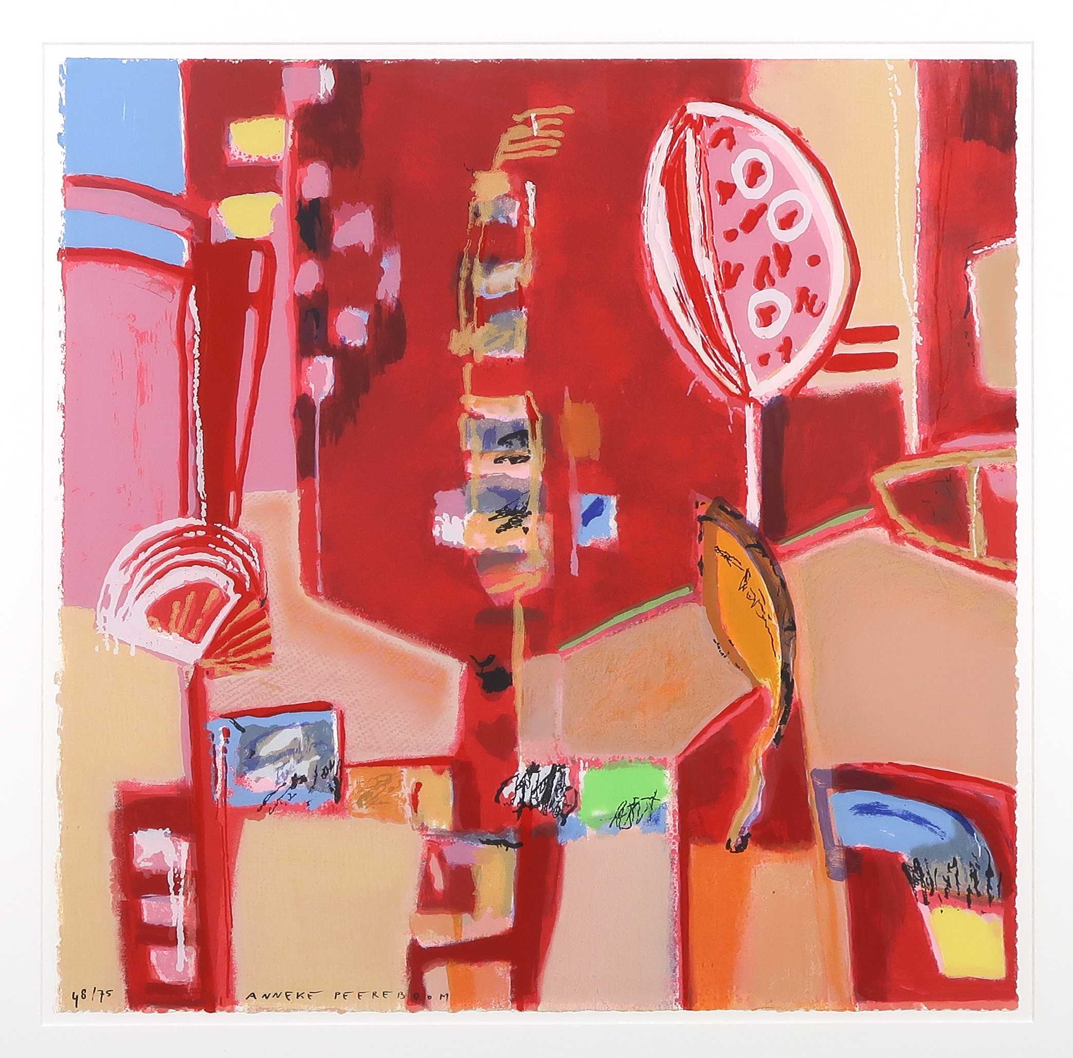 Anneke Peereboom - Zeefdruk, Teatro Rojo II - Ingelijst kopen? Bied vanaf 35!