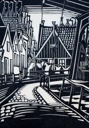 Andre van der Vossen - Houtsnede: Draaipad Volendam - 1928 verkauft für € 45!