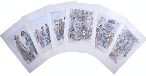 Jan van Delft - Lot, Diverse Aquarellen van Winkelende Mensen op het Waterlooplein Amsterdam kopen? Bied vanaf 1!