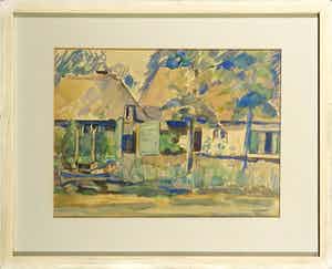 Elie Neuburger - Aquarel, Boerenerf aan het water - Ingelijst verkocht voor € 80!