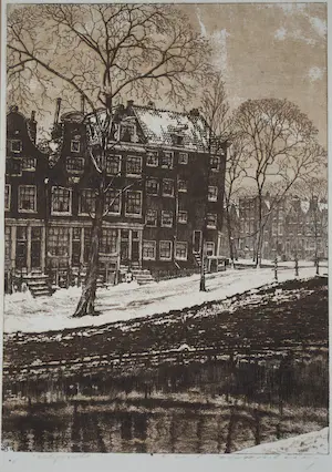 AcheterCornelis Brandenburg - ets uit 1913 - winter in Amsterdam - Spiegelgracht, hoek Prinsengracht -? Enchérissez de 80!