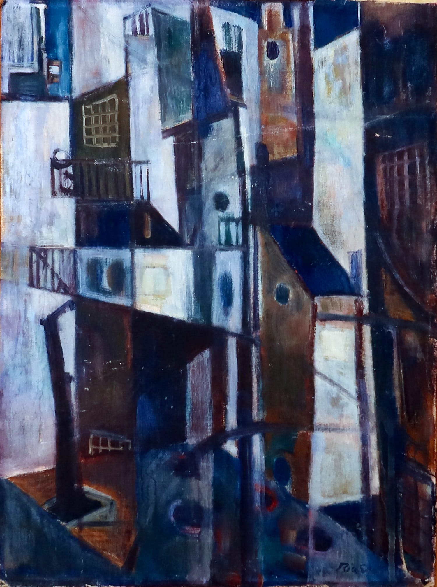 Ria Exel - Olieverf op doek, Stadsexpressie verkocht voor € 50!