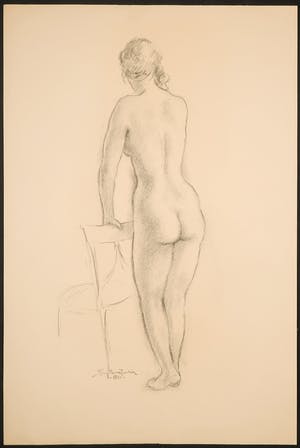Jan Sluijters (jr.) - Potloodtekening, Staand naakt bij een stoel kopen? Bied vanaf 100!