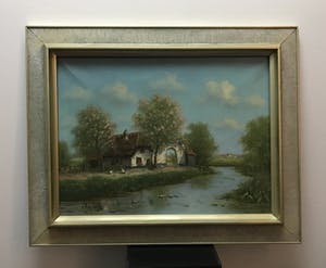 Albert Torringa - Olieverf op doek, Landschap met huisje langs water (ingelijst) kopen? Bied vanaf 45!