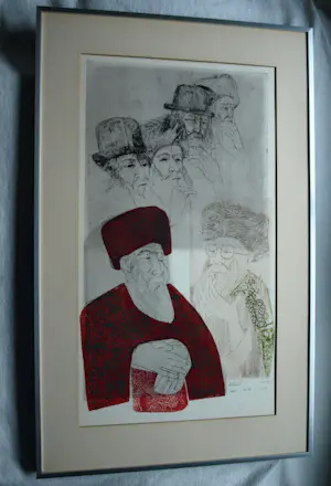 Abraham Yakin - Ingelijste kleurenets , Joodse mensen – E/A nr. 42/48 – 78 x 48 cm. kopen? Bied vanaf 80!