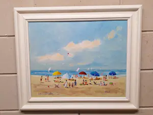 Henk Poeder - Vrolijk Zomers Strandgezicht bij Scheveningen kopen? Bied vanaf 110!