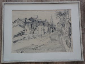 Jan den Hengst - ingelijste potloodtekening: Menton kopen? Bied vanaf 125!