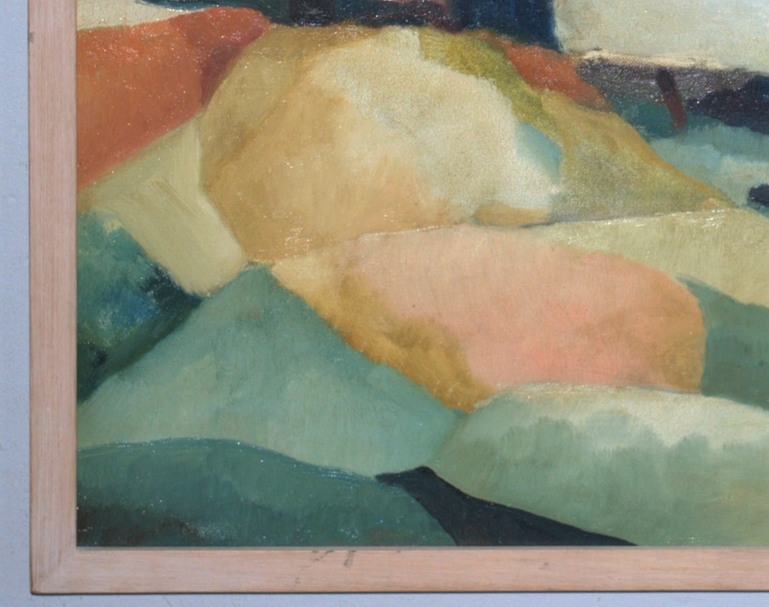 Niet of onleesbaar gesigneerd - abstract landschap met kerk - olieverf 50x70 cm kopen? Bied vanaf 1!