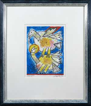 Corneille - Litho, Twee kippen - Ingelijst verkocht voor € 100!