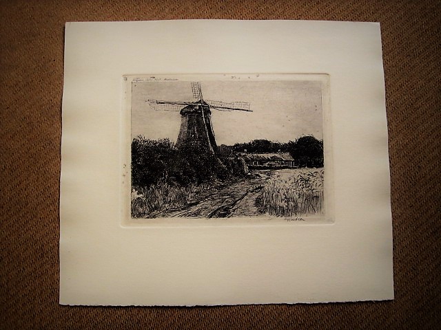 Henri Koetser - Sfeervolle Droge naald Ets "Molen en graanveld" gesigneerd. kopen? Bied vanaf 1!