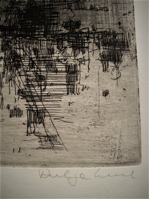 Dirkje Kuik - Bijzonder grote Ets "Utrecht hamburgerbrug en Nieuwe gracht" gesigneerd kopen? Bied vanaf 52!