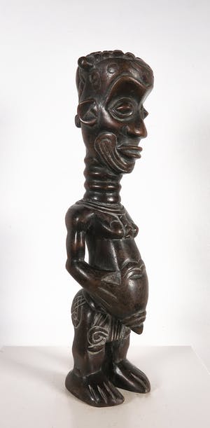 Lulua - Houten beeld met prominente navel en scarificaties kopen? Bied vanaf 1!