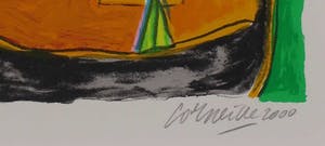 Corneille - Zeefdruk, Tête pensive, soleil rouge - Ingelijst kopen? Bied vanaf 100!