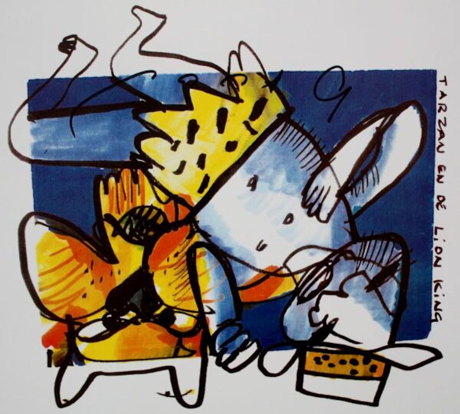Herman Brood - Offset litho: Tarzan en de Lion King verkocht voor € 275!