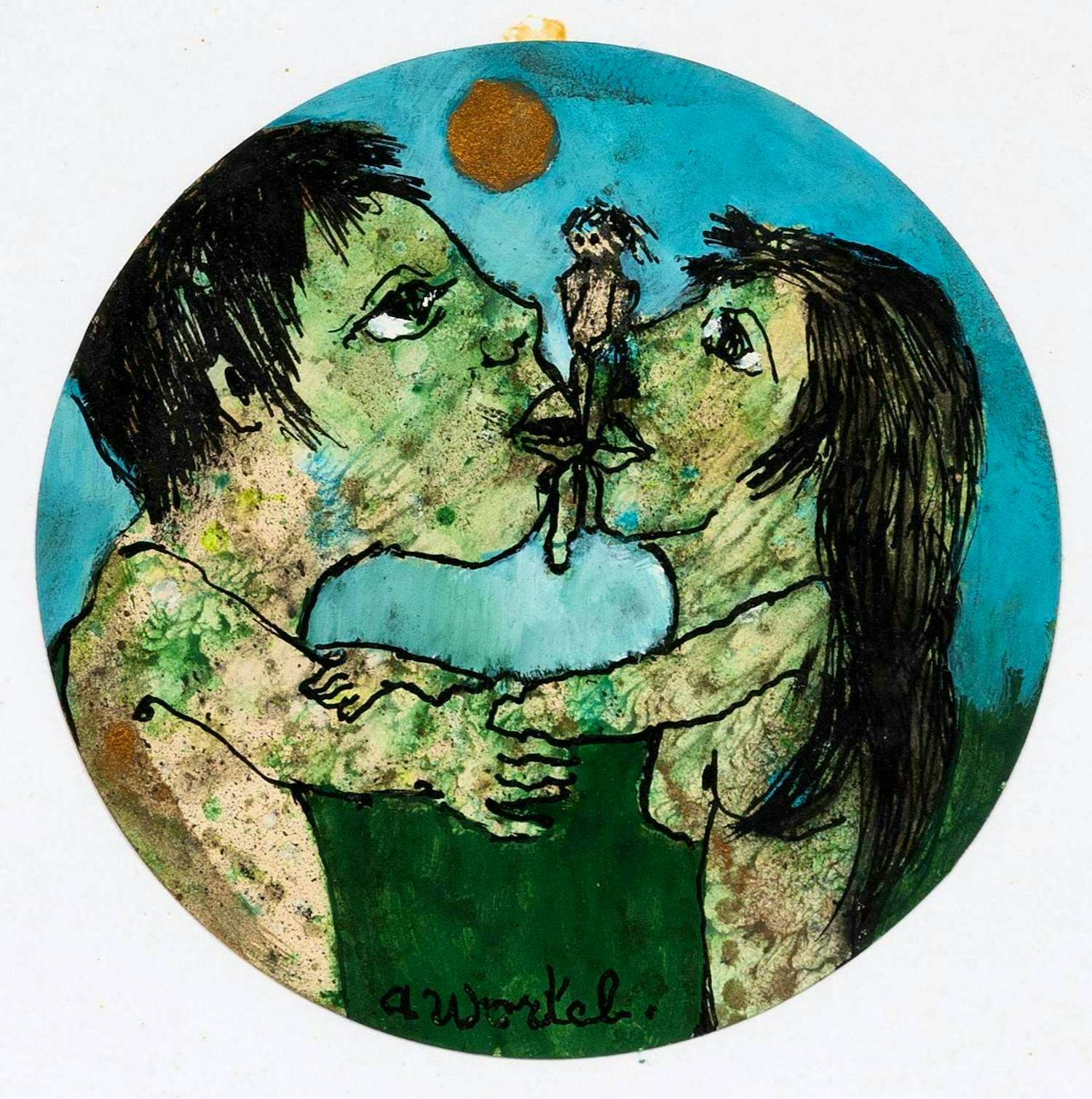 Ans Wortel - Ingelijste gemengde techniek: 'die op haar lange benen ons koos om ertussen...' kopen? Bied vanaf 225!